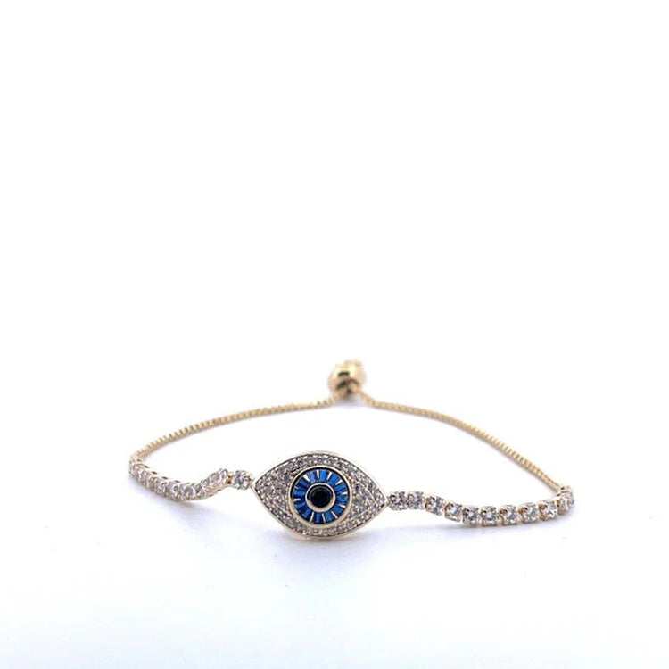 18K Gold Filled Evil Eye Tennis Bracelet with Blue