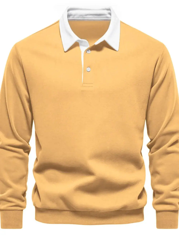 Men’s quarter button collared neck long sleeve polo — stylish casual shirt with soft fabric and classic fit