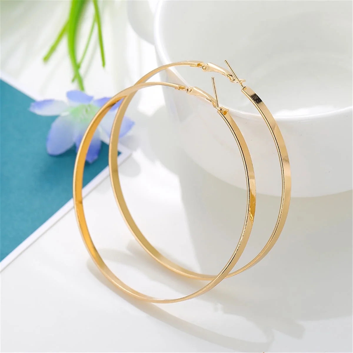 Fashion 18K Gold Plated Large Hoop Earring with Omega Closure