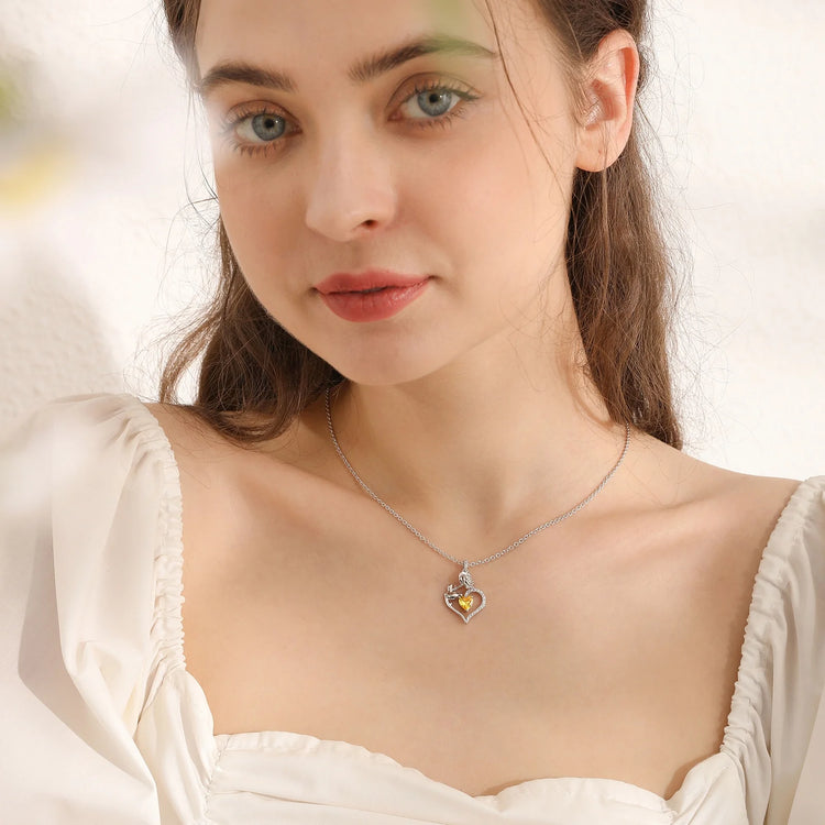 925 Sterling Silver Birthstone Necklace Rose Flower Heart Pendant Jewelry Christmas Valentines Mother&