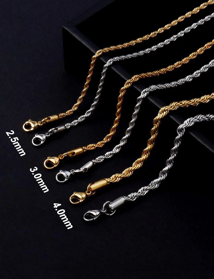 Gold Rope Chain for Men 2.5Mm 3Mm 4Mm 18K Gold Plated Stainless Steel Rope Chain Necklace for Mens Women