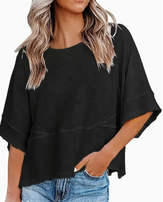 Stylish Loose Fit Crew Neck T-Shirt - Women&