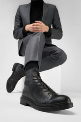 YALE Matte-Black Welted Oxford Lace up Boots.