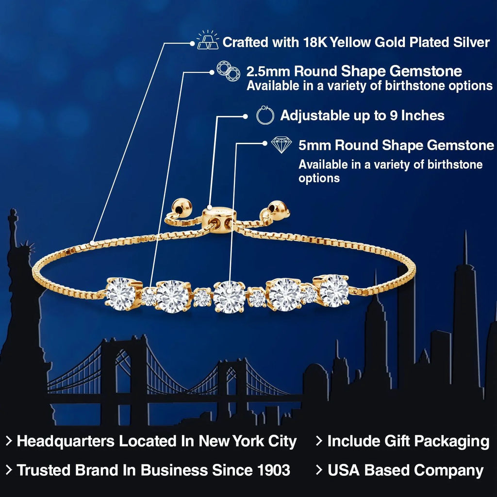 18K Yellow Gold Plated Silver Lab Grown Diamond Bracelet for Women | 2.76 Cttw | Gemstone April Birthstone | round 5MM