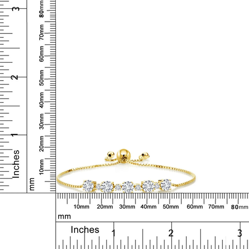 18K Yellow Gold Plated Silver Lab Grown Diamond Bracelet for Women | 2.76 Cttw | Gemstone April Birthstone | round 5MM