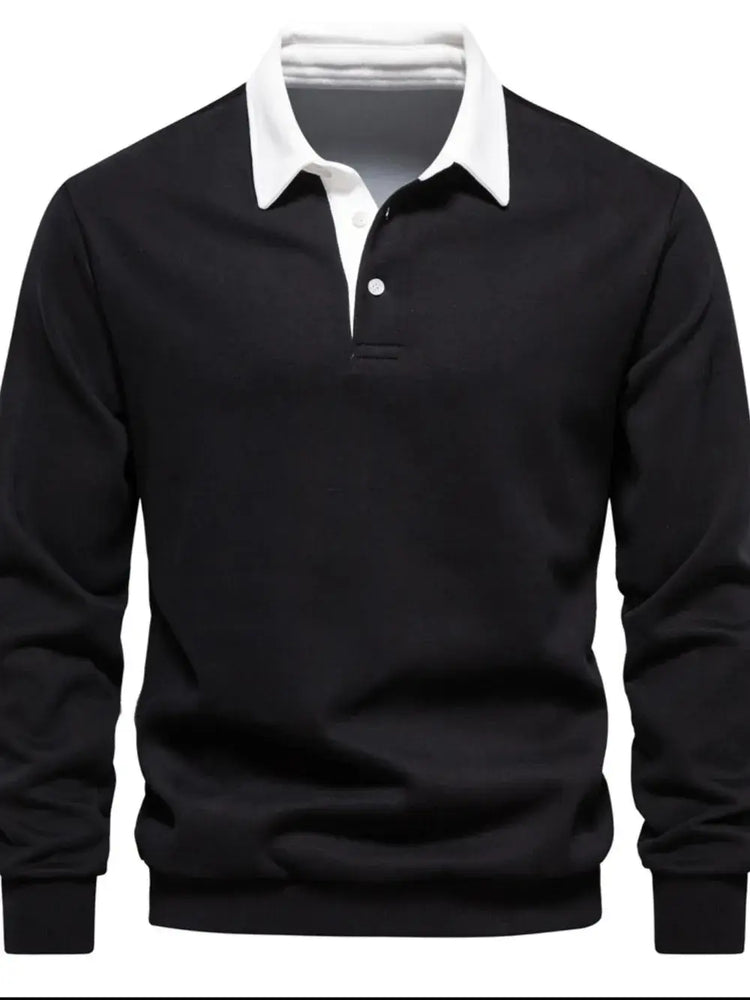 Men’s quarter button collared neck long sleeve polo — stylish casual shirt with soft fabric and classic fit