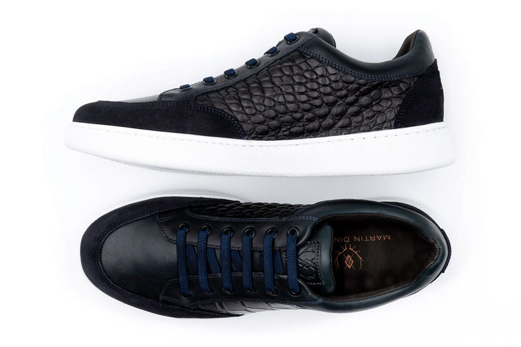 Carson Alligator Grain Sneakers - Midnight