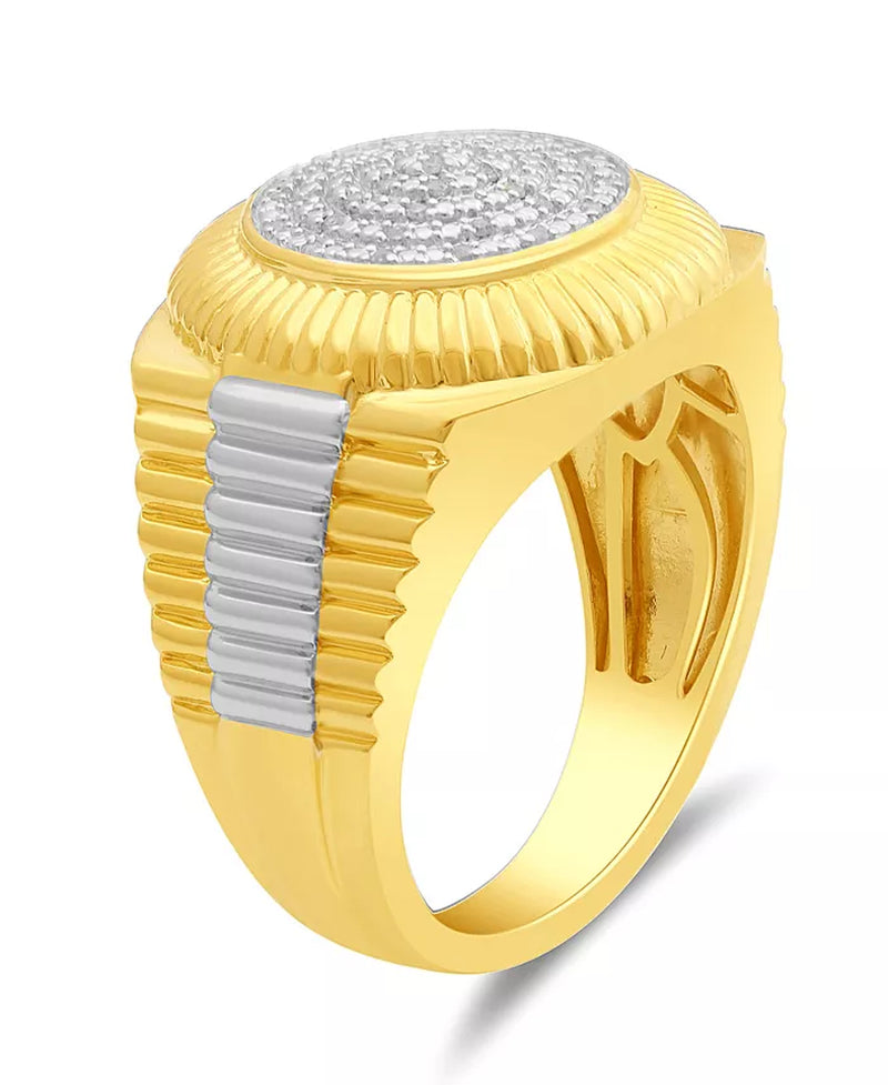 Men'S Diamond Two-Tone Circle Cluster Style Ring (1/10 Ct. T.W.) in 18K Gold-Plate Sterling Silver (Also in Sterling Silver)