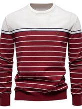 Men’s striped round neck long sleeve sweater — cozy knit pullover with classic casual design