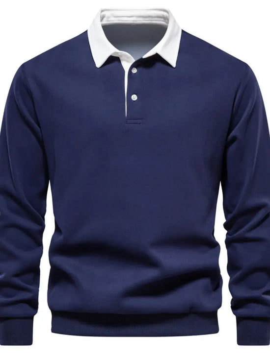 Men’s quarter button collared neck long sleeve polo — stylish casual shirt with soft fabric and classic fit