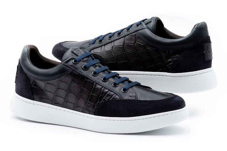 Carson Alligator Grain Sneakers - Midnight