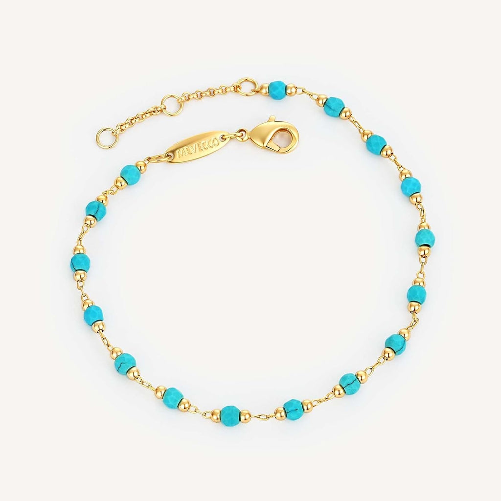Gold round Turquoise Beaded Bracelets,14K Gold Plated Handmade Cute Dainty Bracelet for Women