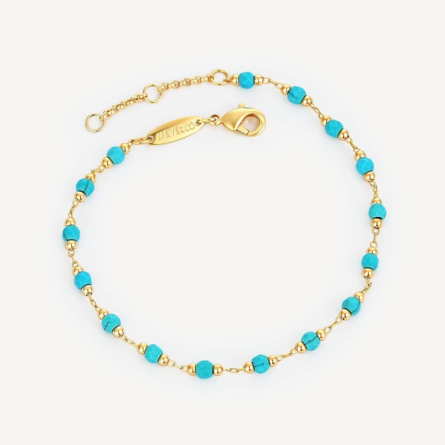 Gold round Turquoise Beaded Bracelets,14K Gold Plated Handmade Cute Dainty Bracelet for Women