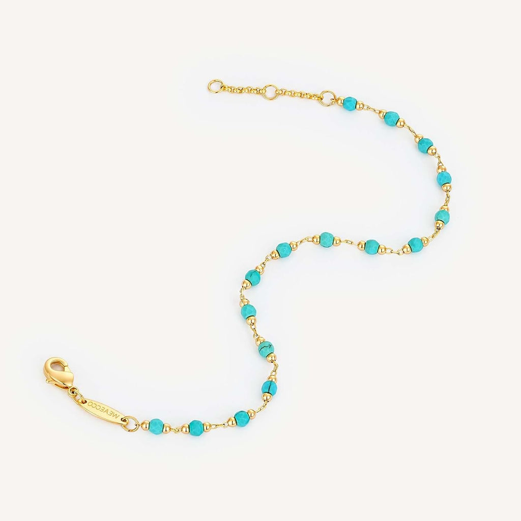 Gold round Turquoise Beaded Bracelets,14K Gold Plated Handmade Cute Dainty Bracelet for Women