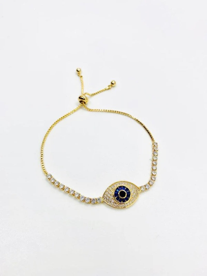 18K Gold Filled Evil Eye Tennis Bracelet with Blue