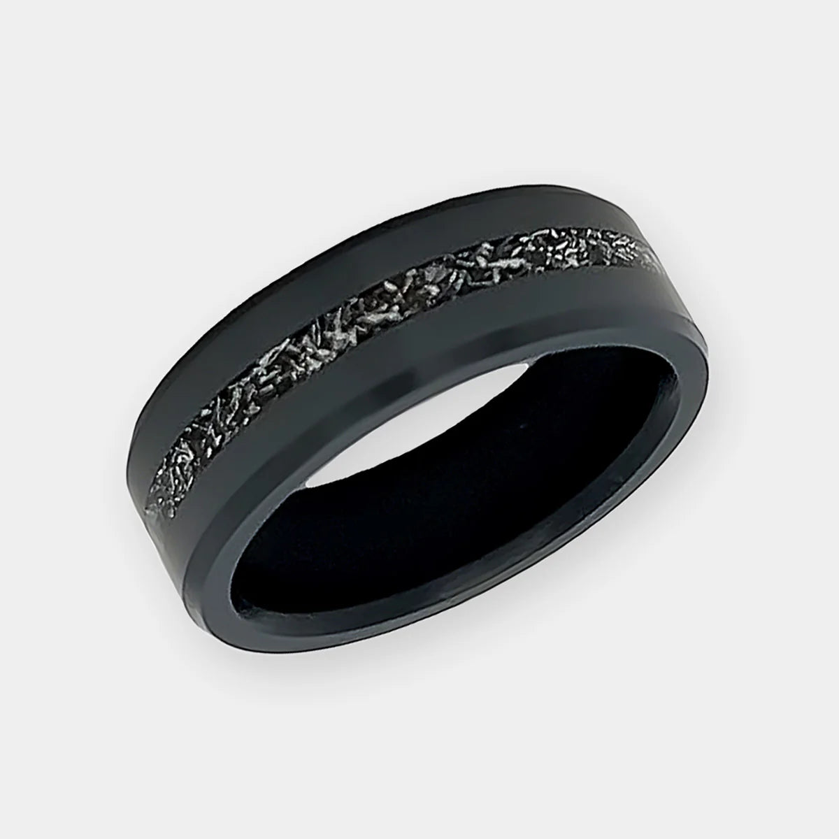 Black Diamond - Men’S Ring 8Mm - Authentic Muonionalausta Meteorite Inlay - ARES -