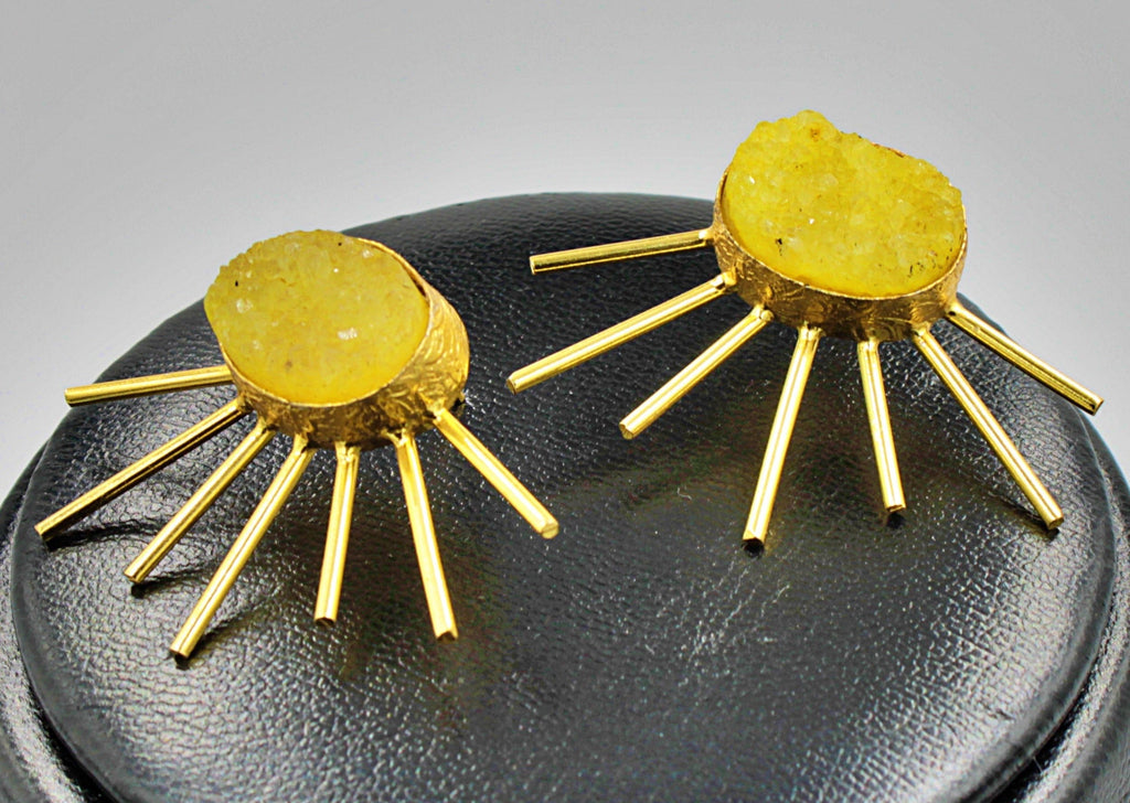 Pendientes SOL con cuarzo amarillo bañados en oro
