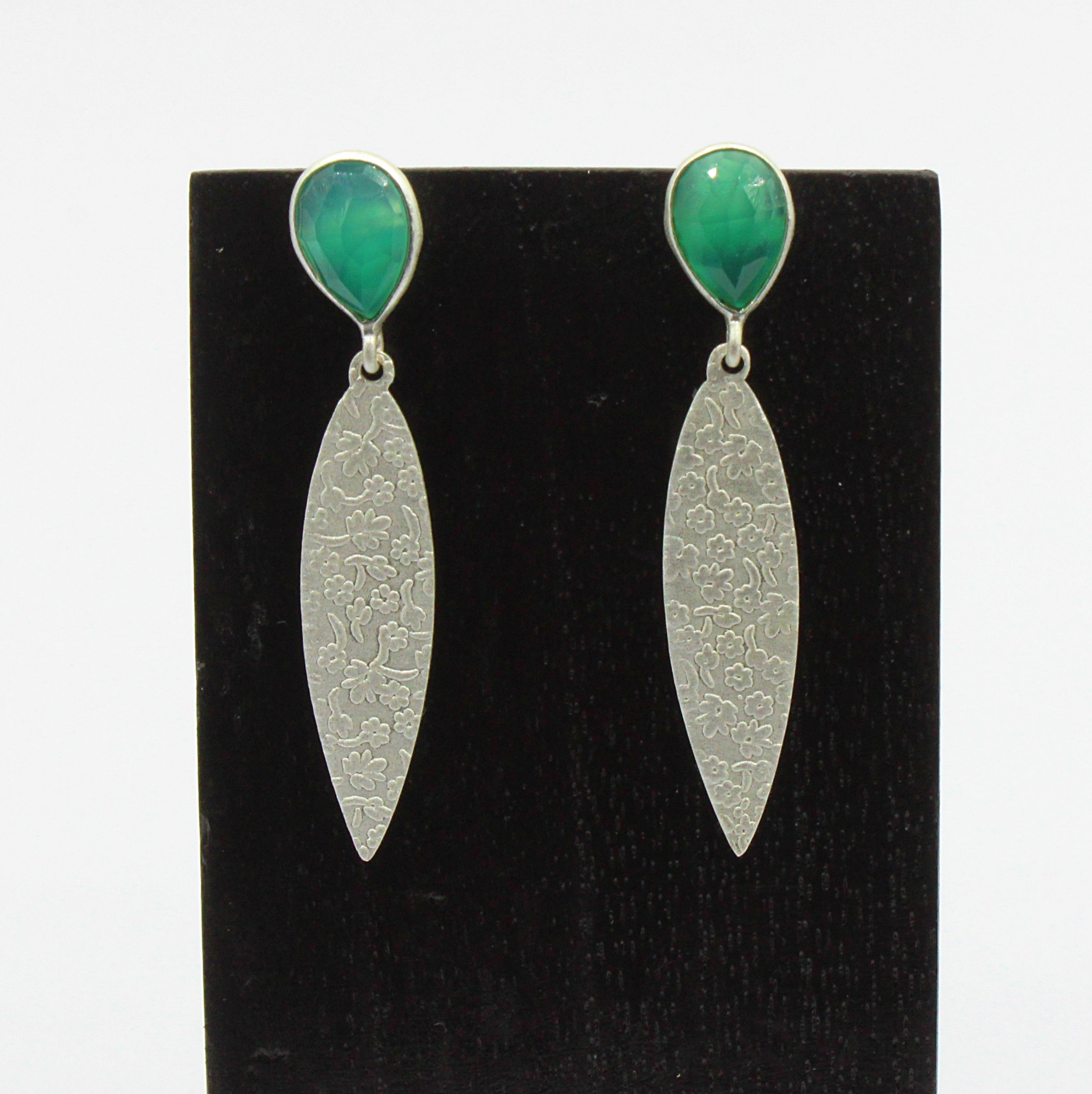 Silver plated earrings with green onyx gemstone