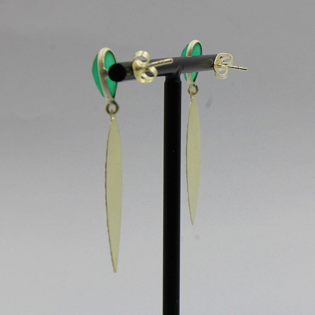 Silver plated earrings with green onyx gemstone