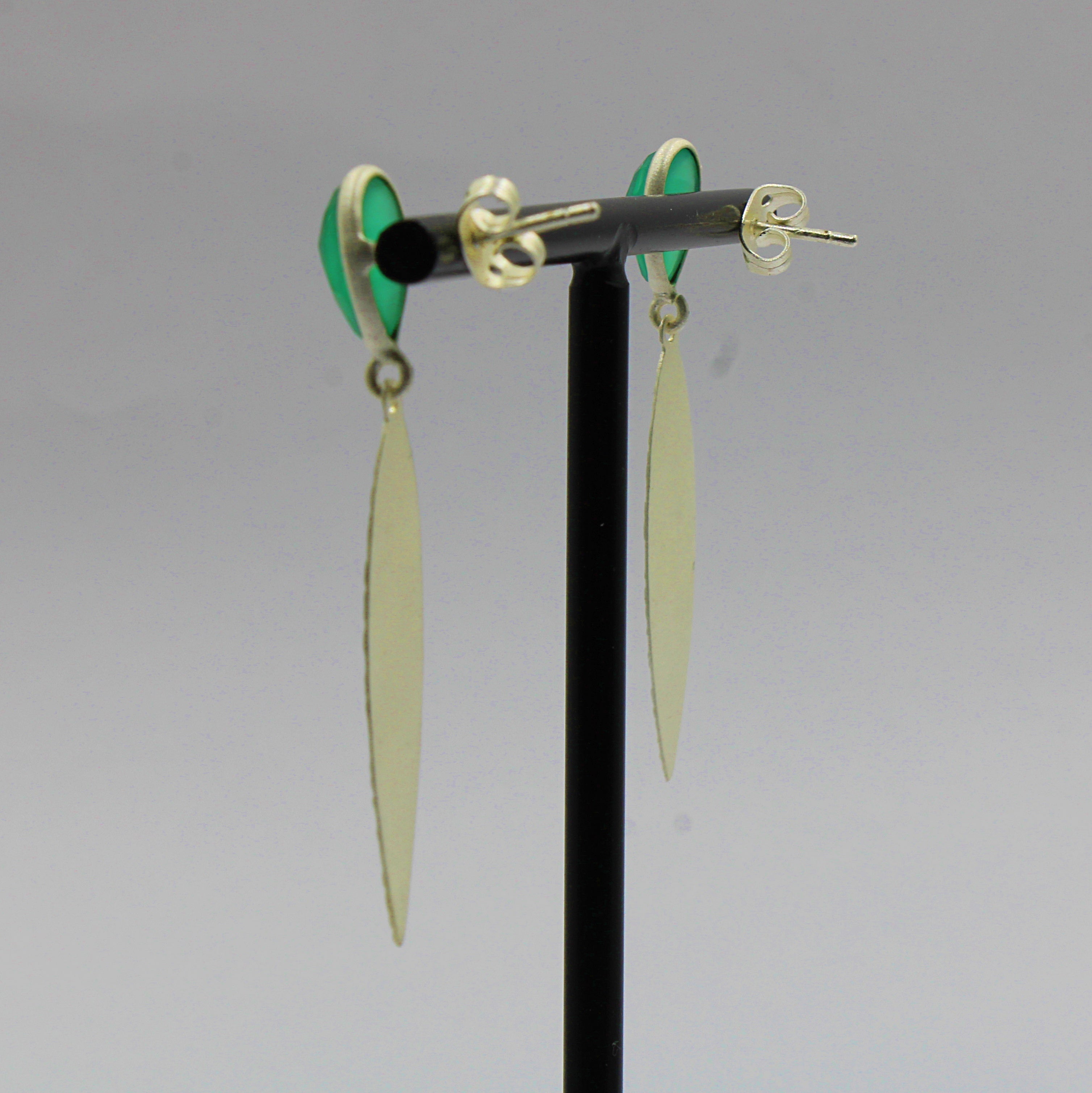 Silver plated earrings with green onyx gemstone