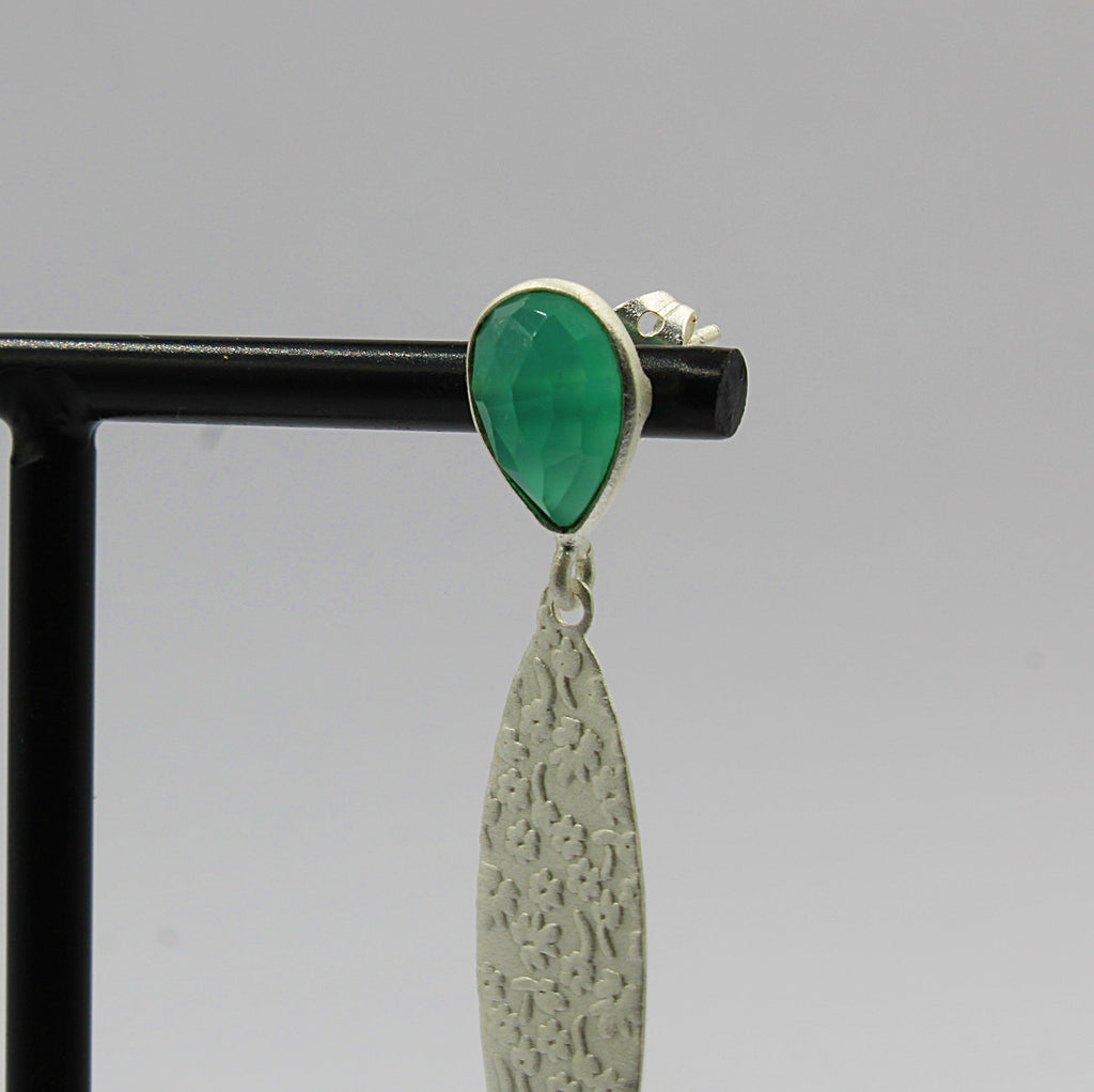 Silver plated earrings with green onyx gemstone