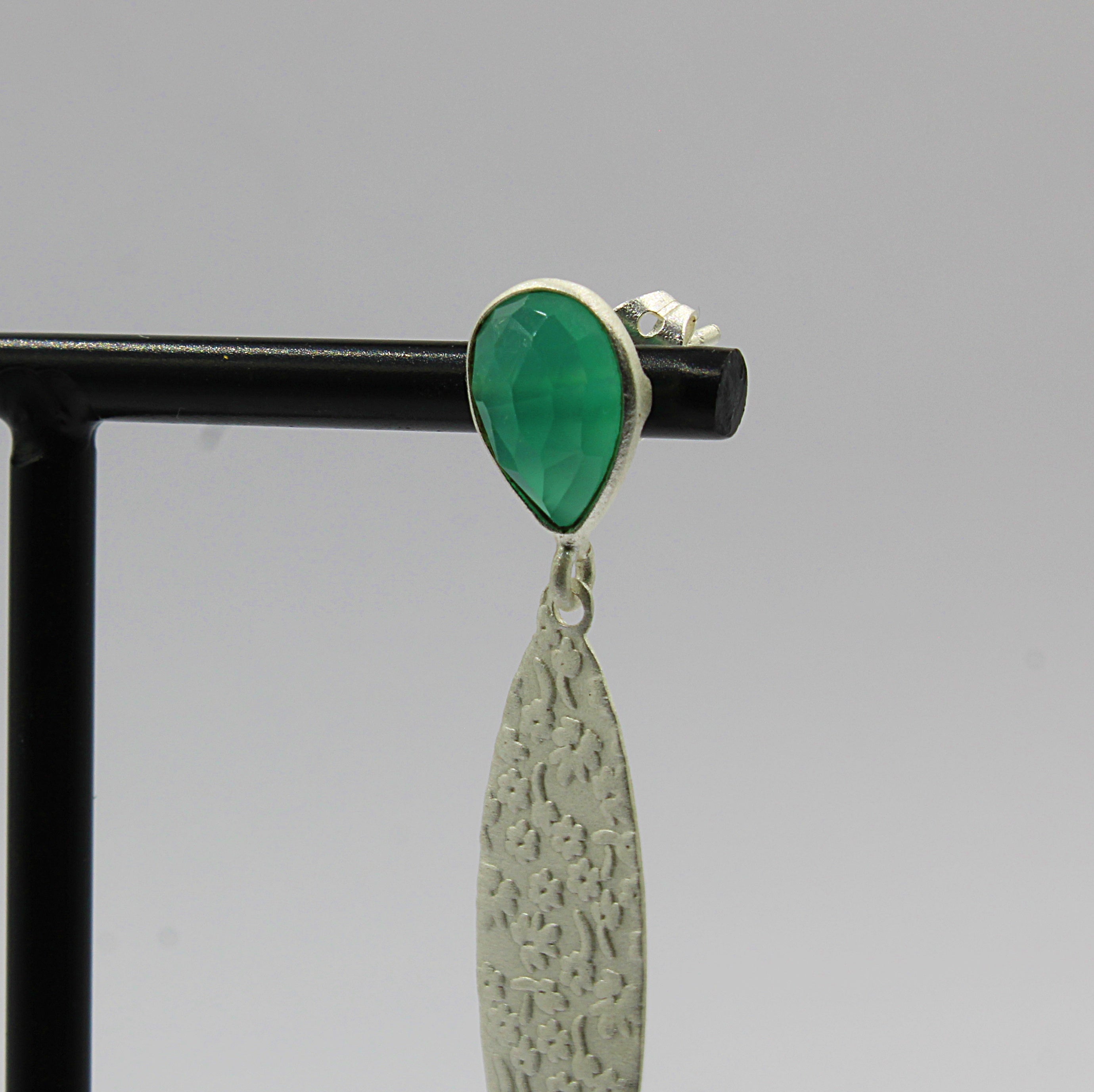 Silver plated earrings with green onyx gemstone