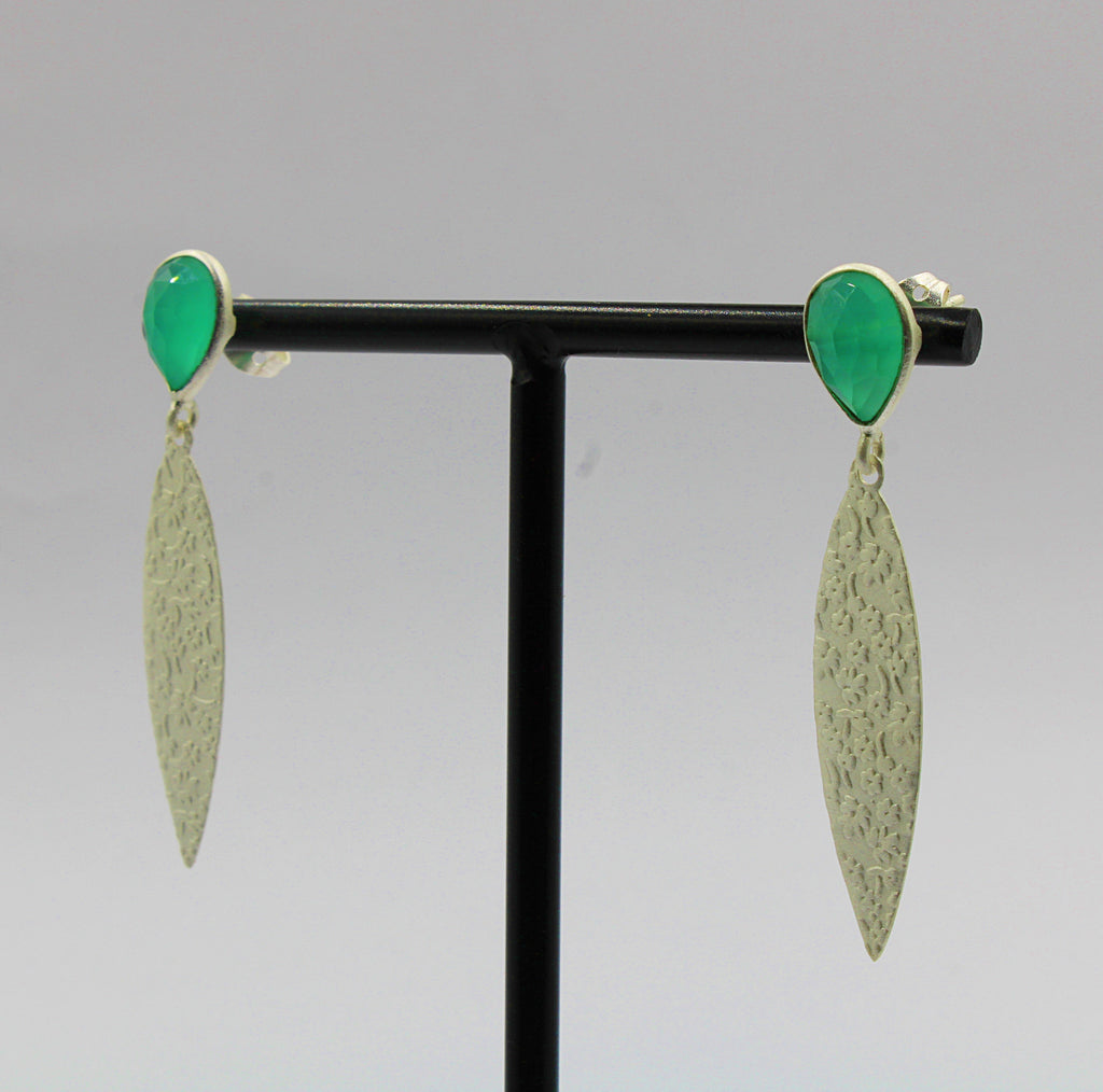 Silver plated earrings with green onyx gemstone