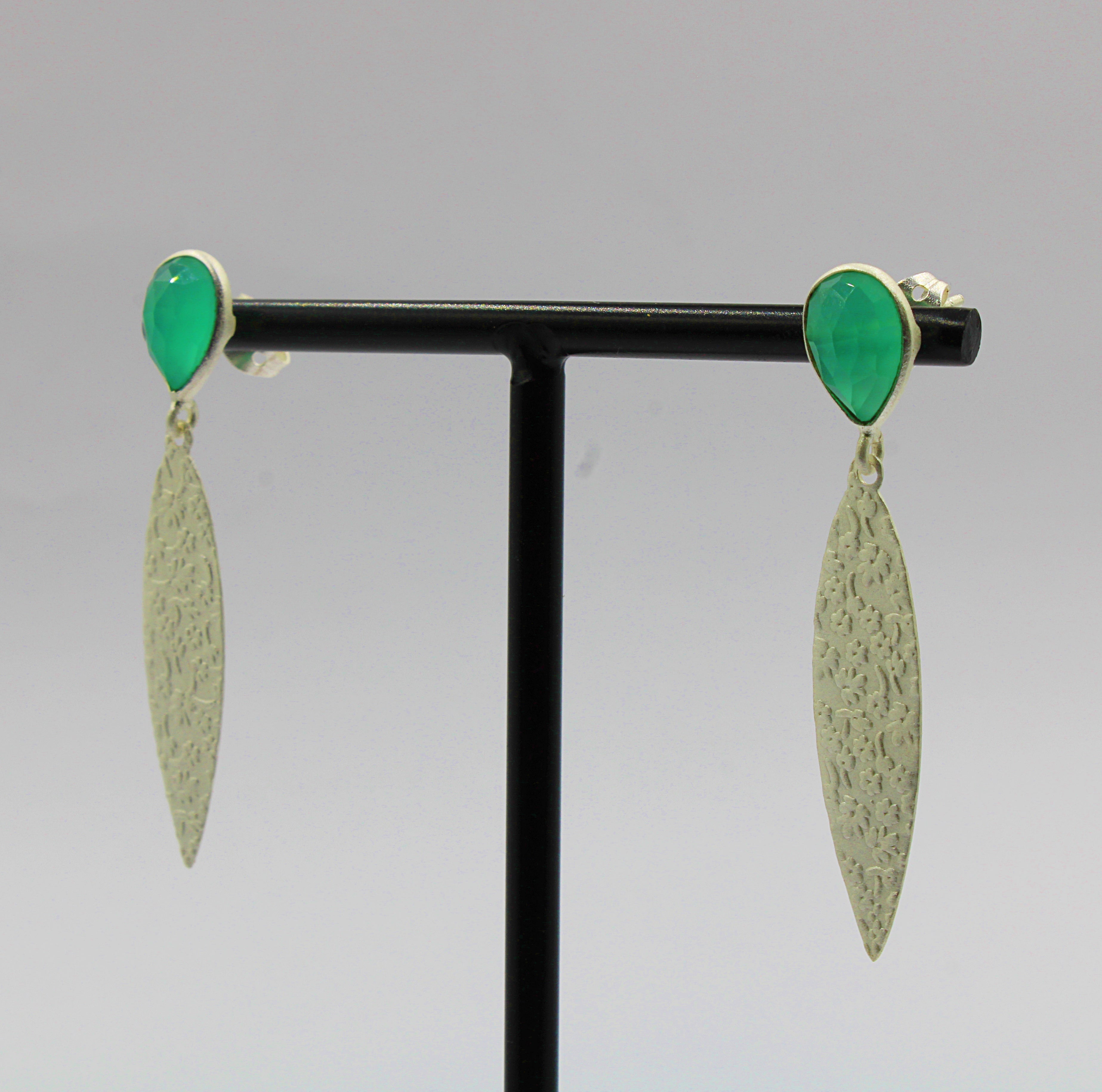 Silver plated earrings with green onyx gemstone