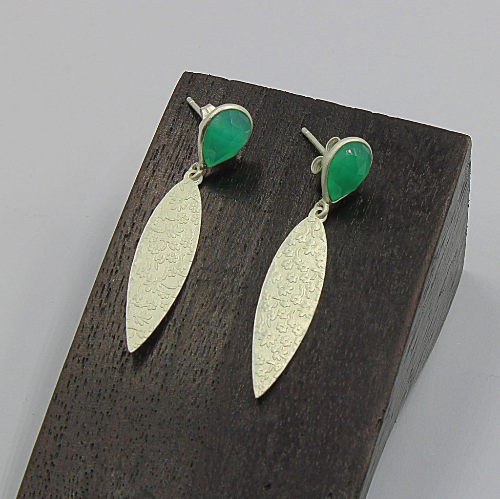 Silver plated earrings with green onyx gemstone