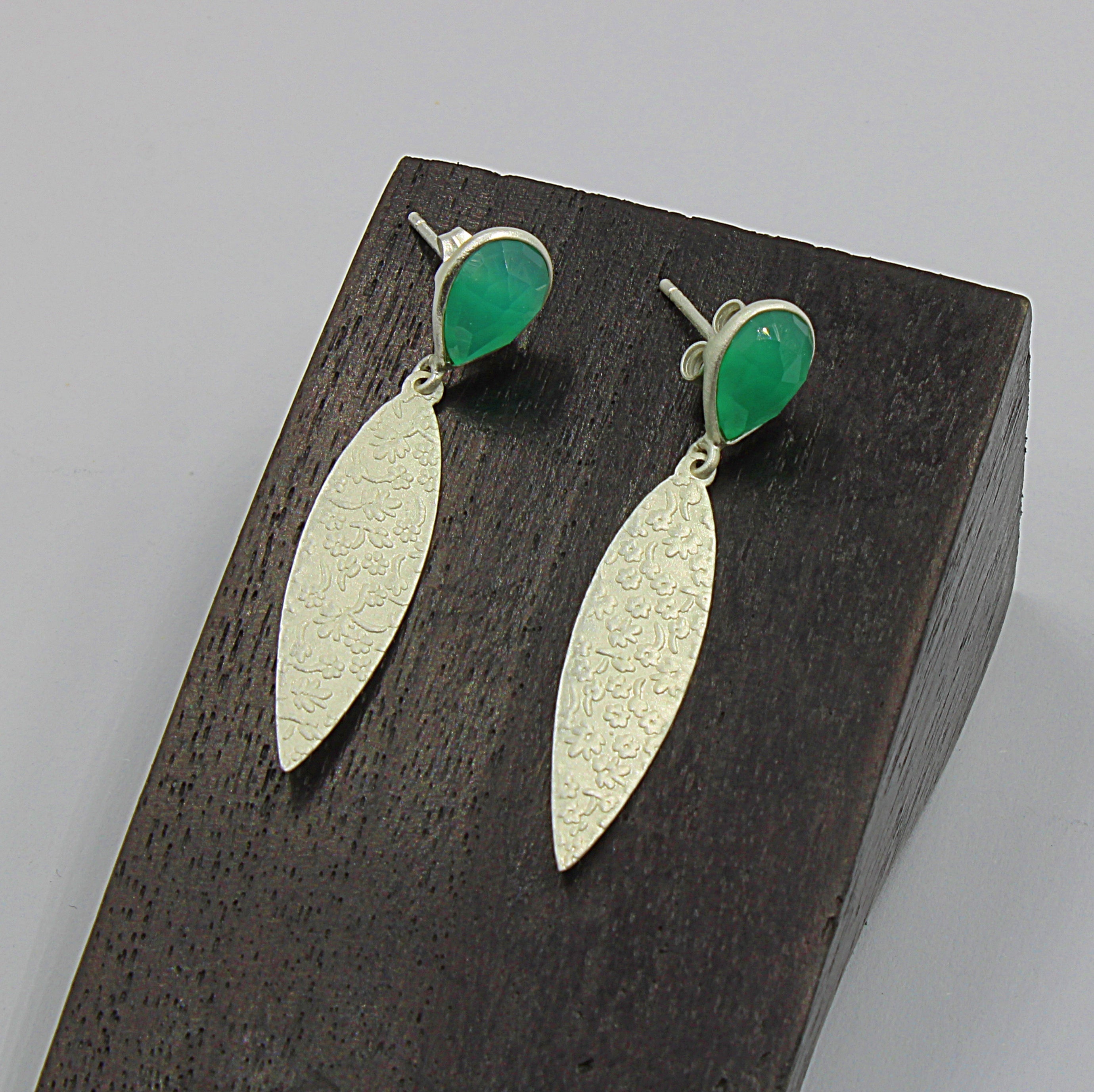 Silver plated earrings with green onyx gemstone