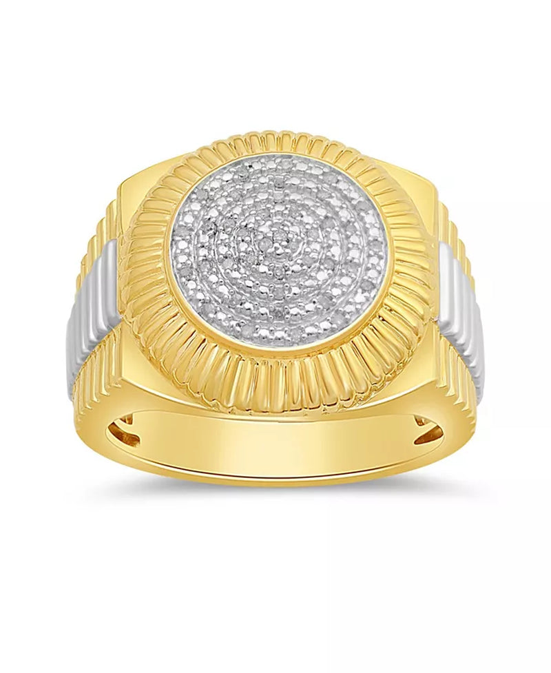 Men'S Diamond Two-Tone Circle Cluster Style Ring (1/10 Ct. T.W.) in 18K Gold-Plate Sterling Silver (Also in Sterling Silver)