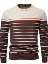 Men’s striped round neck long sleeve sweater — cozy knit pullover with classic casual design