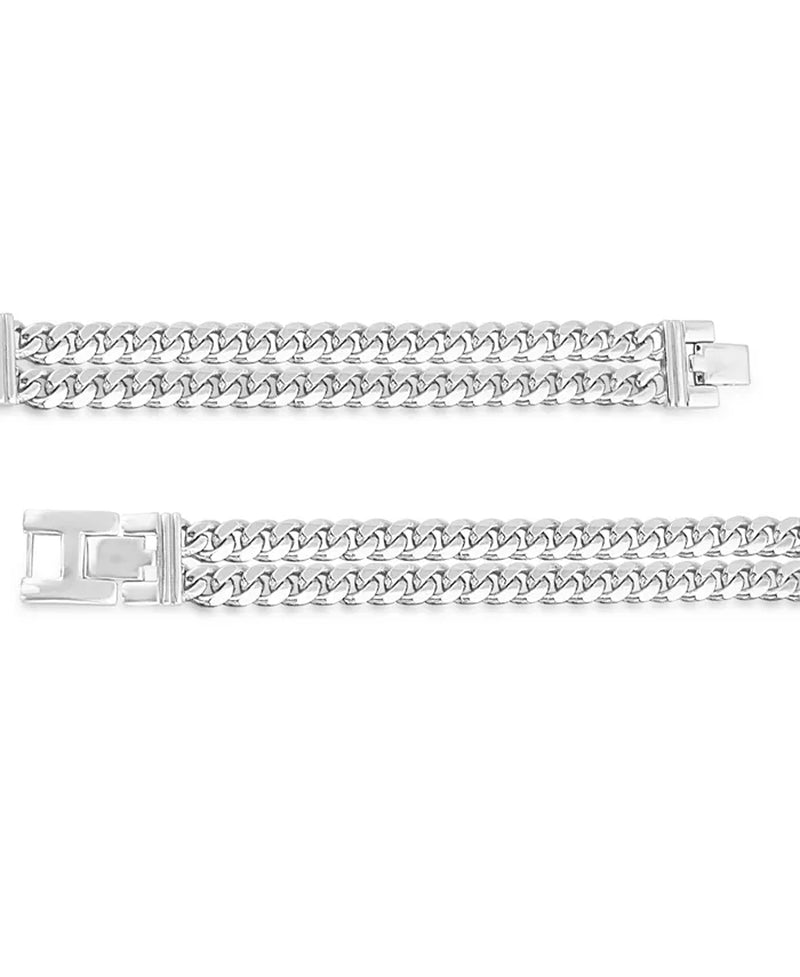 Men'S Diamond Cross Double Curb Chain Bracelet (3/8 Ct. T.W.) in Sterling Silver