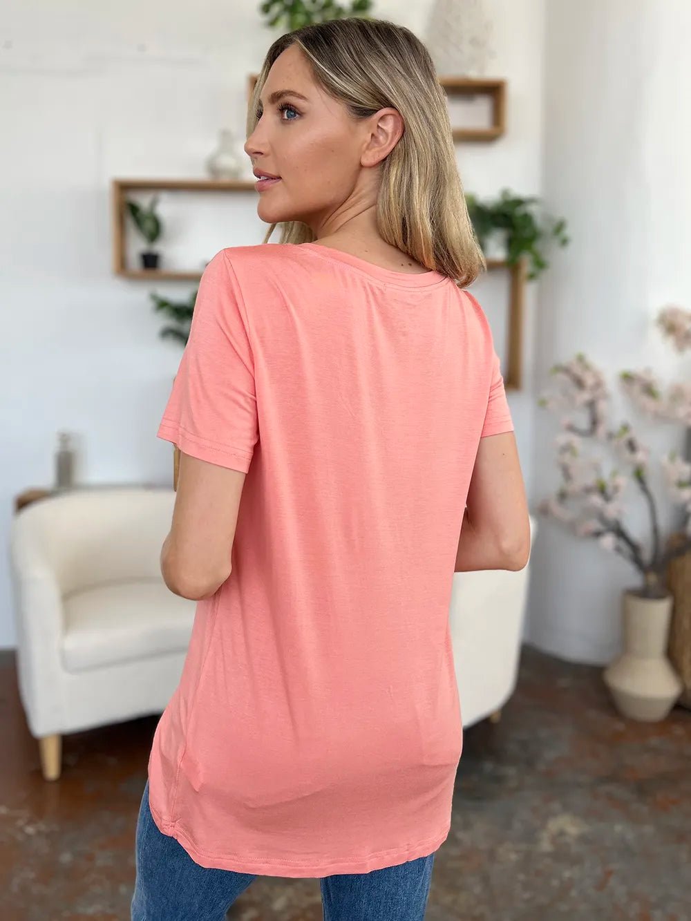 Basic Bae Bamboo Full Size V - Neck Short Sleeve T-Shirt for Adult women - FasionByMatteo