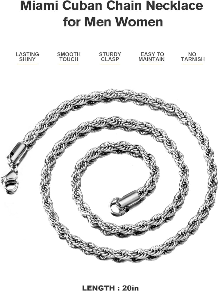 Gold Rope Chain for Men 2.5Mm 3Mm 4Mm 18K Gold Plated Stainless Steel Rope Chain Necklace for Mens Women