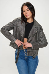 Coalition LA Zip Up Biker Jacket with Belt for Adult women - FasionByMatteo