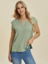 Double Take Full Size Notched Cap Sleeve Knit Top for Adult women - FasionByMatteo