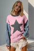 Double Take Full Size Star Pattern Raw Edge Long Sleeve Sweater for Adult women - FasionByMatteo