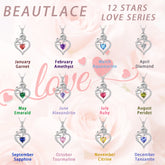 925 Sterling Silver Birthstone Necklace Rose Flower Heart Pendant Jewelry Christmas Valentines Mother&