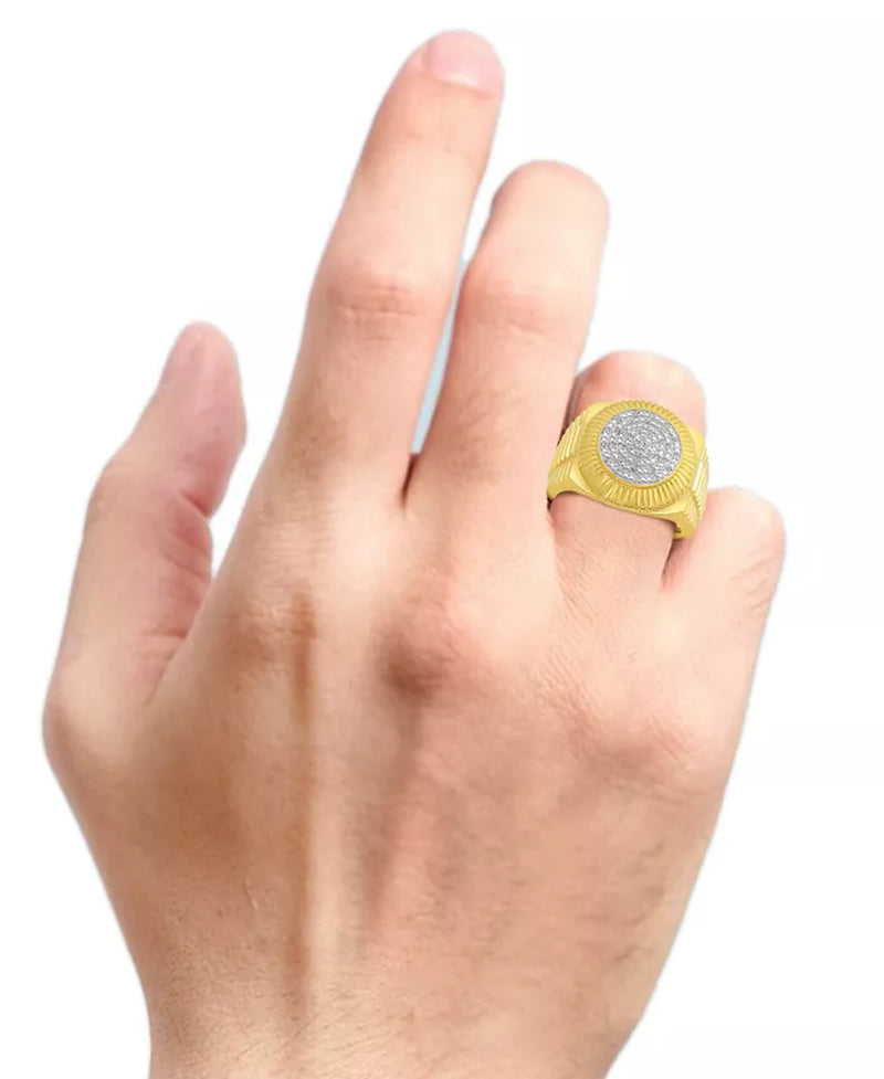 Men'S Diamond Two-Tone Circle Cluster Style Ring (1/10 Ct. T.W.) in 18K Gold-Plate Sterling Silver (Also in Sterling Silver)
