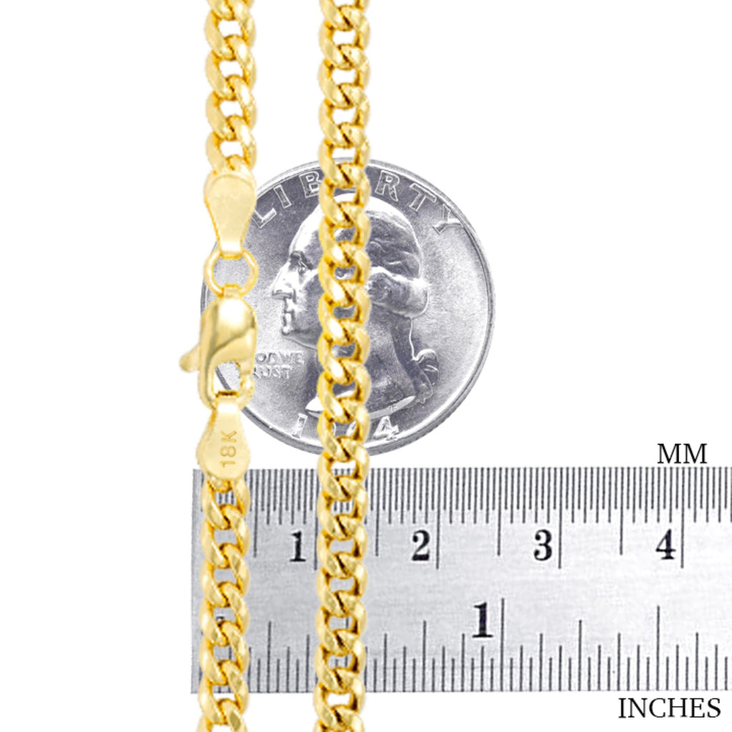 18K Real Yellow Gold Solid Miami Cuban Link 2.7Mm Chain Necklace (16"-30") Italian Jewelry for Men & Women