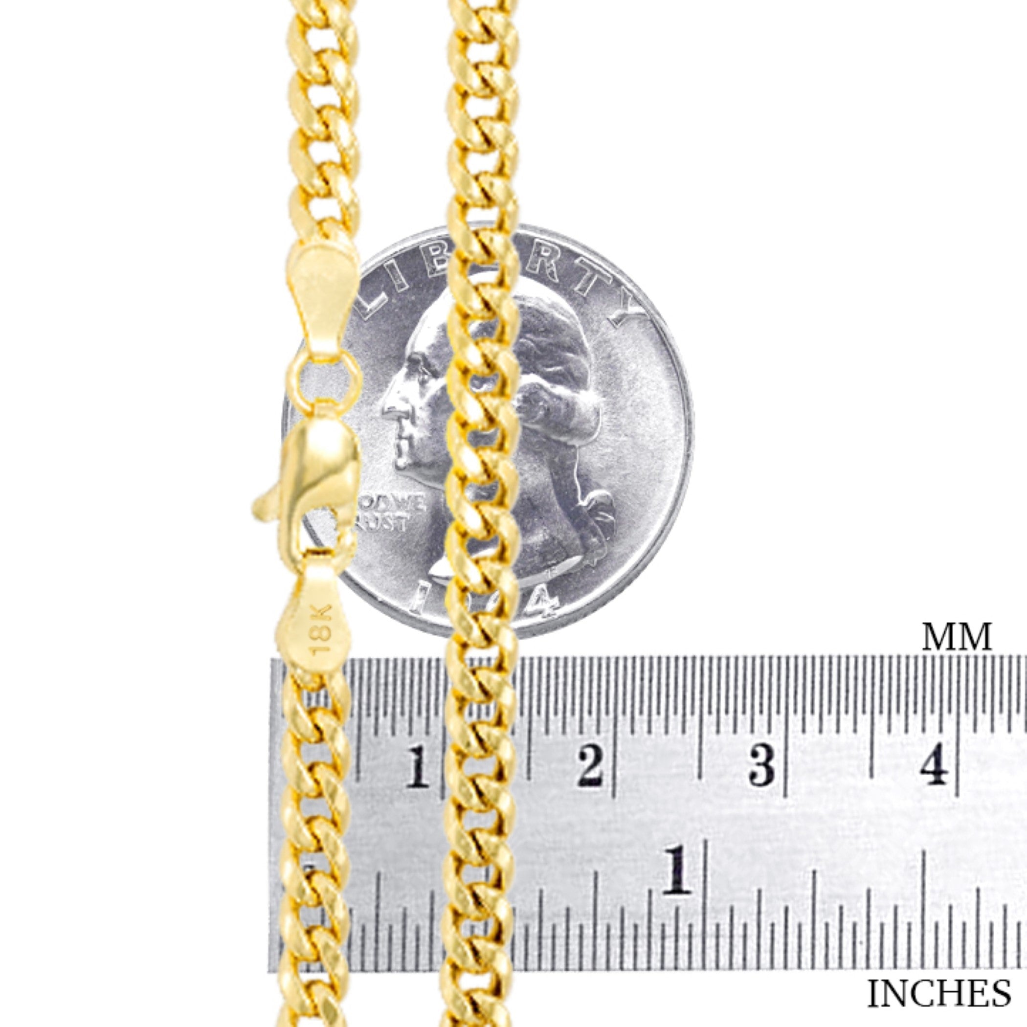 18K Real Yellow Gold Solid Miami Cuban Link 2.7Mm Chain Necklace (16"-30") Italian Jewelry for Men & Women
