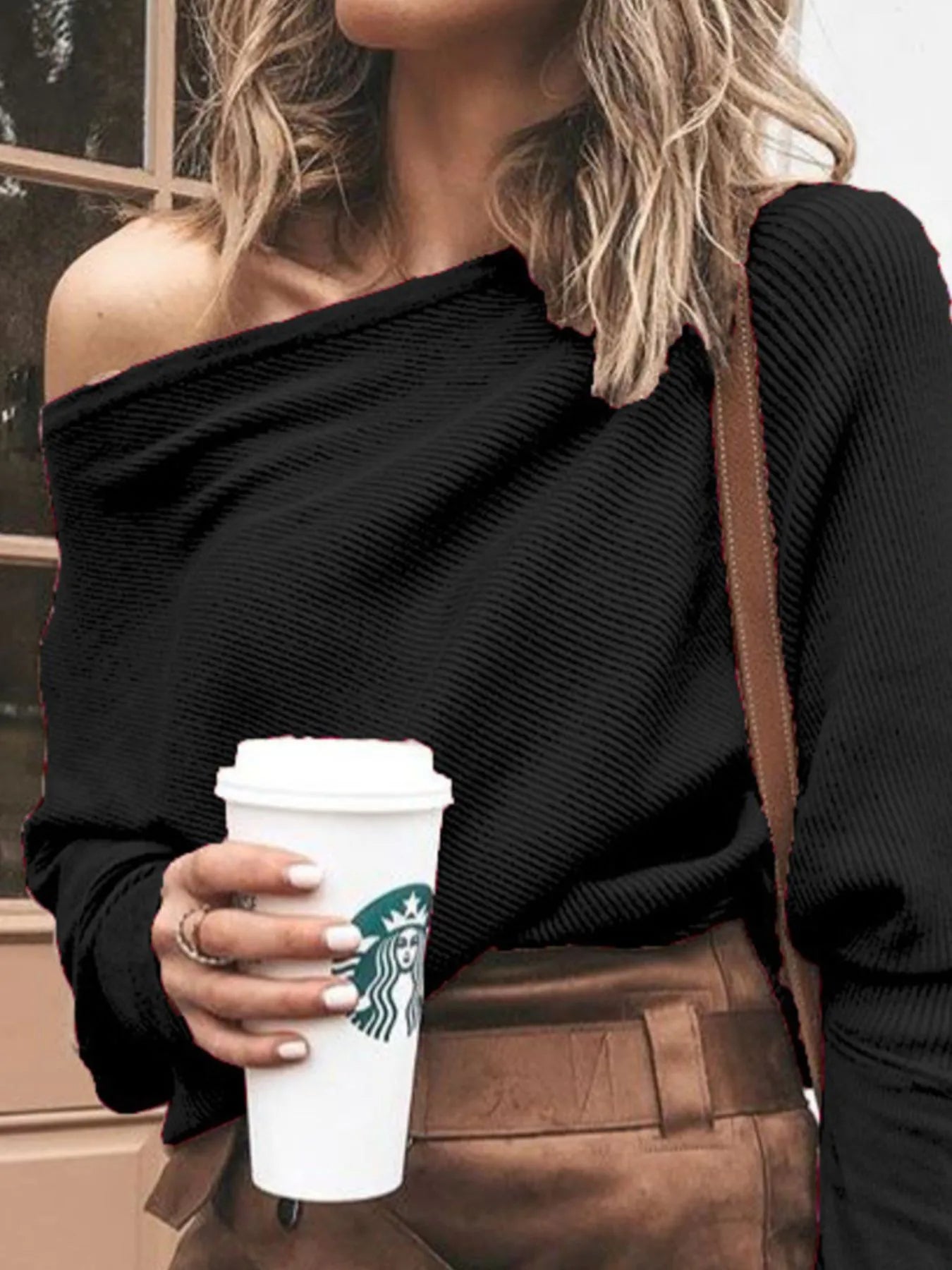 Full Size One - Shoulder Ribbed Sweater Plus Size for Adult women - FasionByMatteo