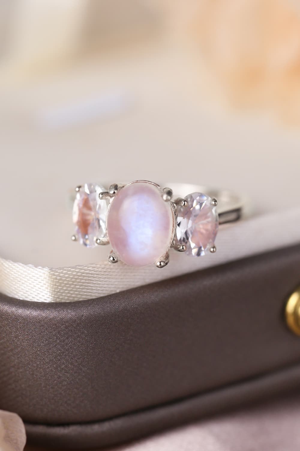 High Quality Natural Moonstone 925 Sterling Silver Three Stone Ring for Adult women - FasionByMatteo