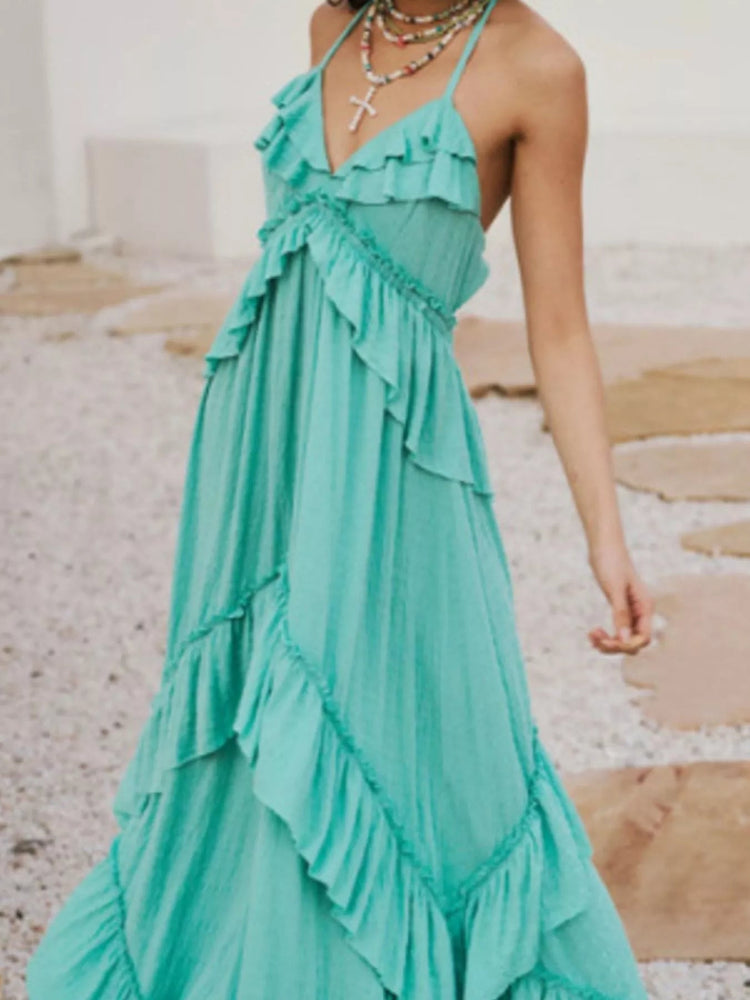 Ruffled Halter Neck Maxi Dress for Adult women - FasionByMatteo