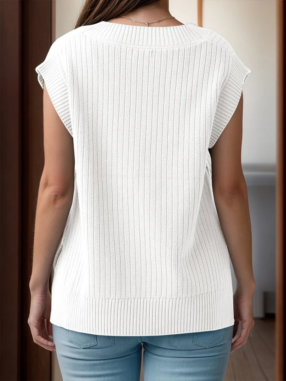 V - Neck Cap Sleeve Knit Vest for Adult women - FasionByMatteo