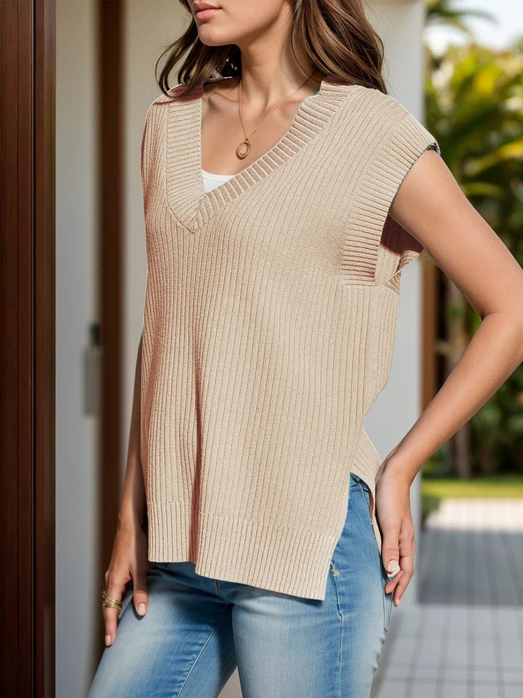 V - Neck Cap Sleeve Knit Vest for Adult women - FasionByMatteo