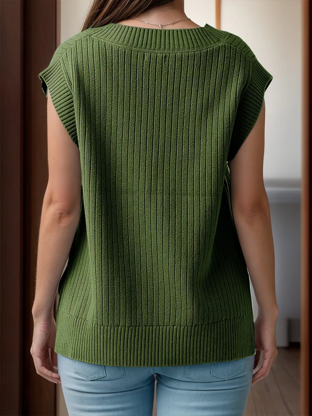 V - Neck Cap Sleeve Knit Vest for Adult women - FasionByMatteo