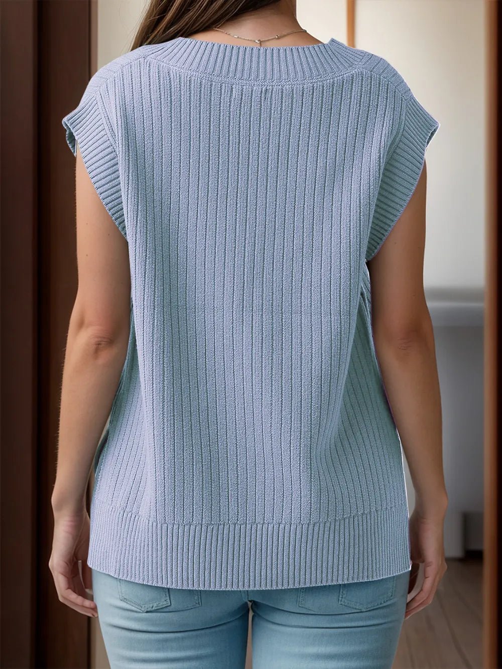 V - Neck Cap Sleeve Knit Vest for Adult women - FasionByMatteo